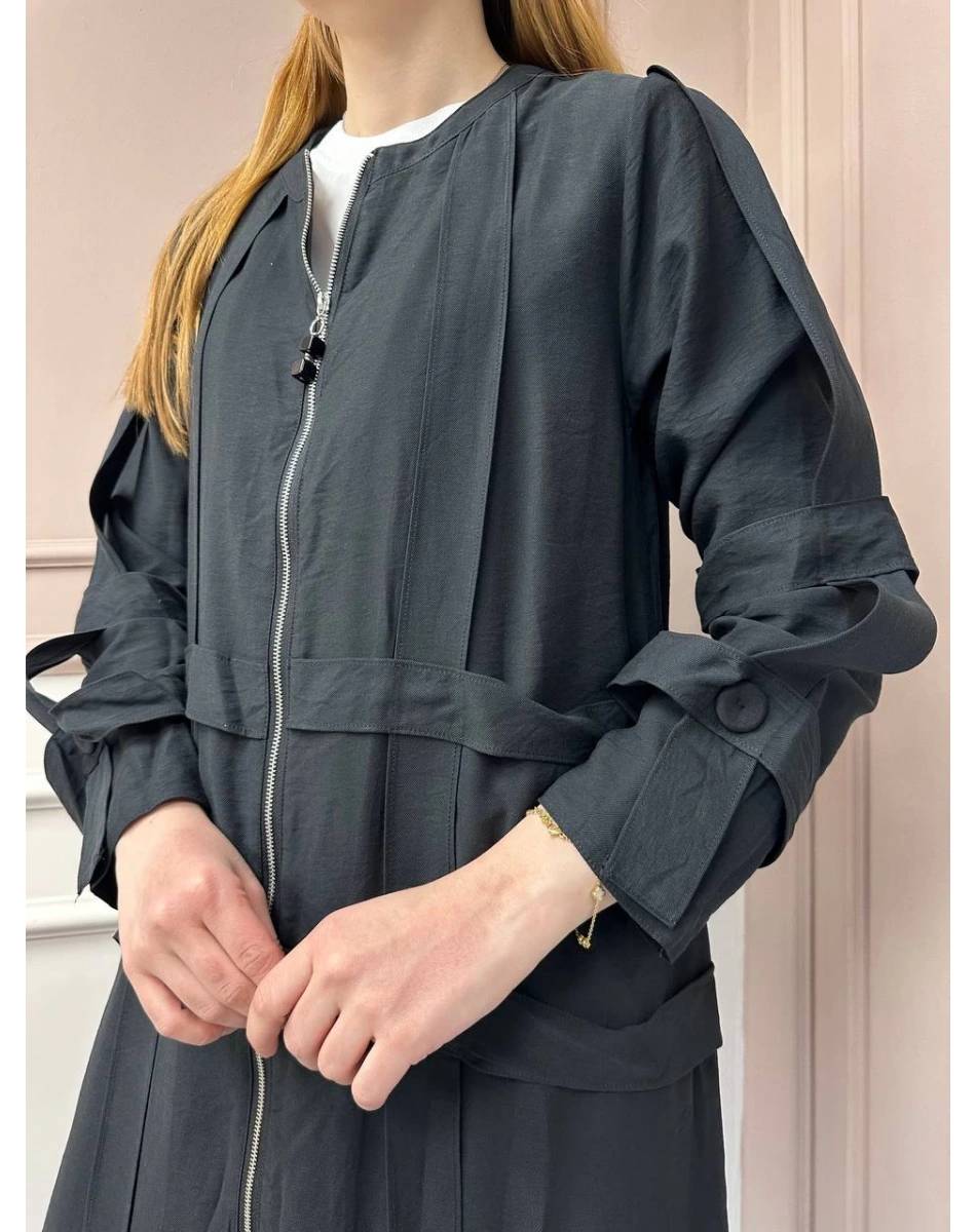 Ceremony 5856 Siyah Kafes Detaylı Fermuarlı Ferace