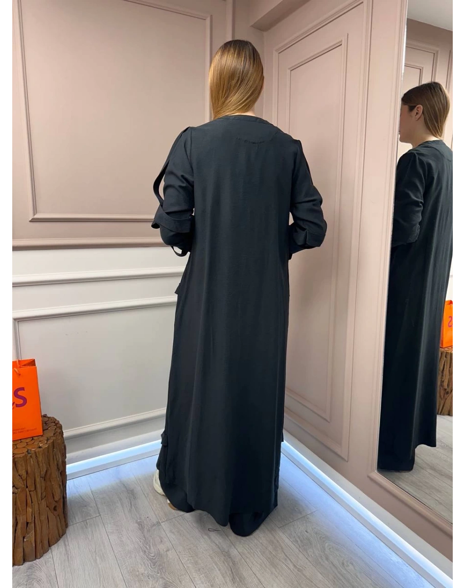 Ceremony 5856 Siyah Kafes Detaylı Fermuarlı Ferace