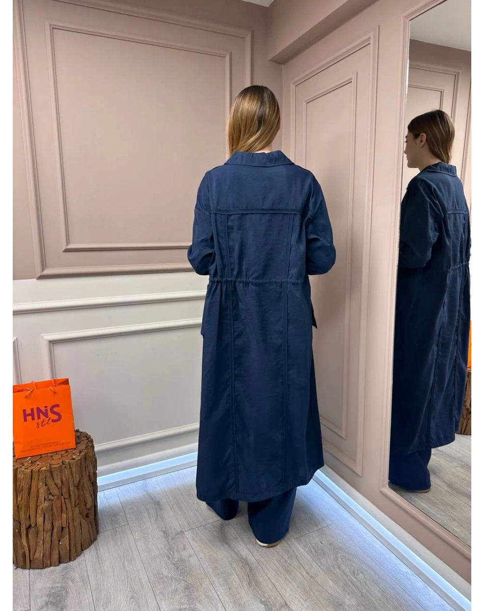 Ceremony 5878 Lacivert Önden Fermuarlı Belden Büzgülü Ceket