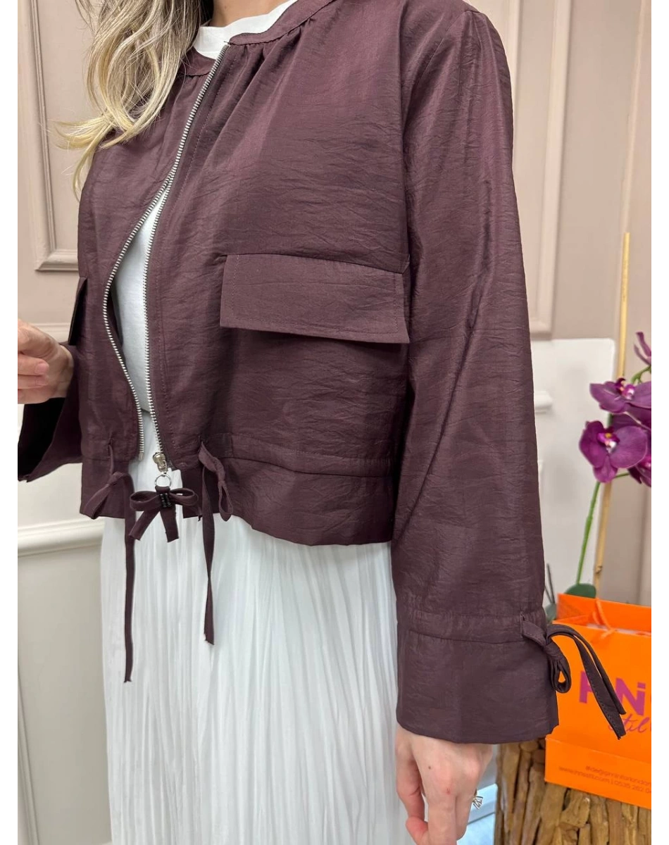 Ceremony 5899 Kızıl Kahve Etek Ucu Ve Kolları Büzgülü Önden Fermuarlı Ceket