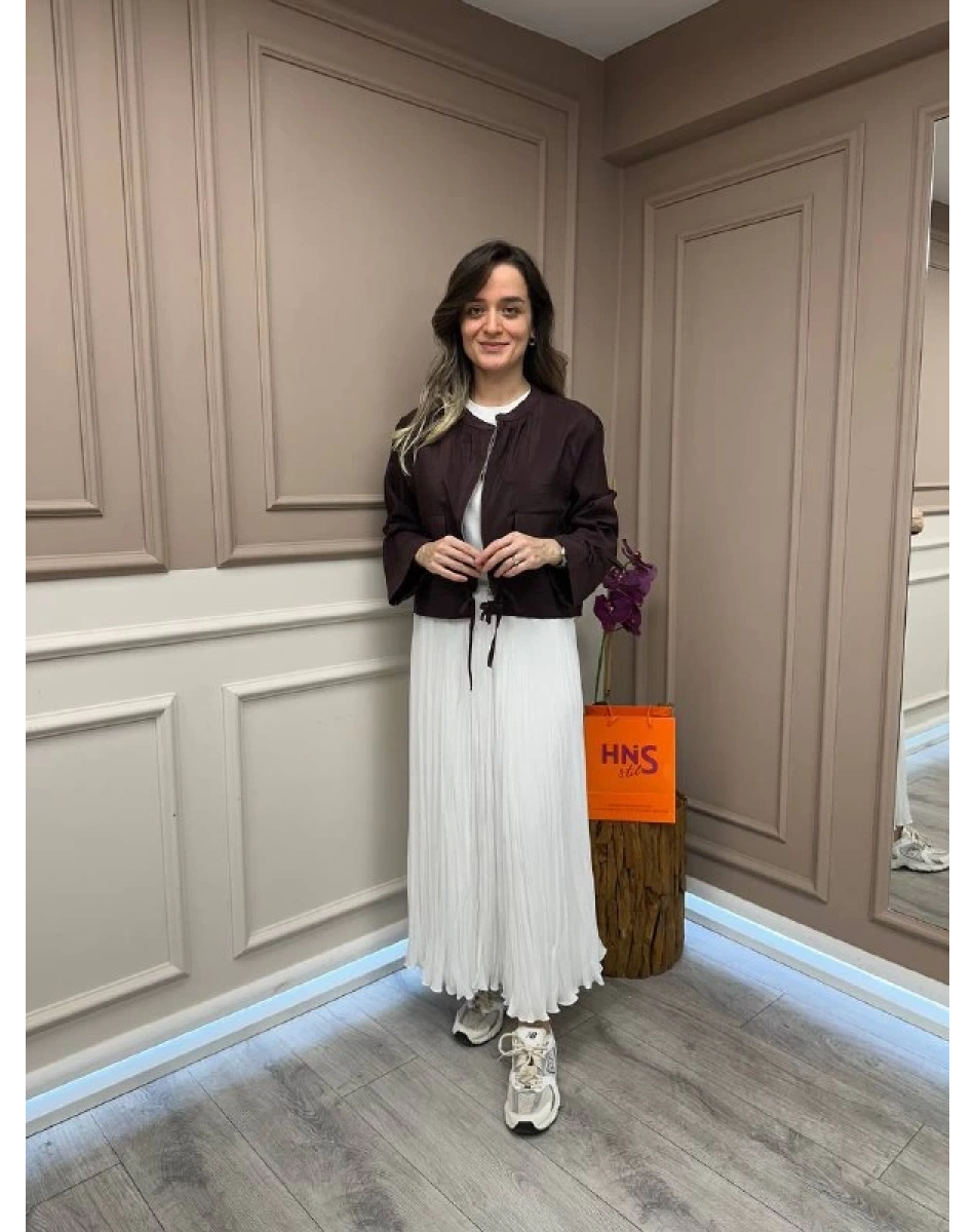 Ceremony 5899 Kızıl Kahve Etek Ucu Ve Kolları Büzgülü Önden Fermuarlı Ceket