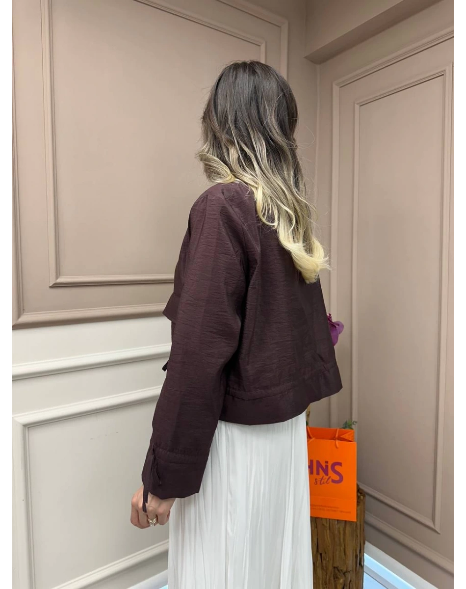 Ceremony 5899 Kızıl Kahve Etek Ucu Ve Kolları Büzgülü Önden Fermuarlı Ceket