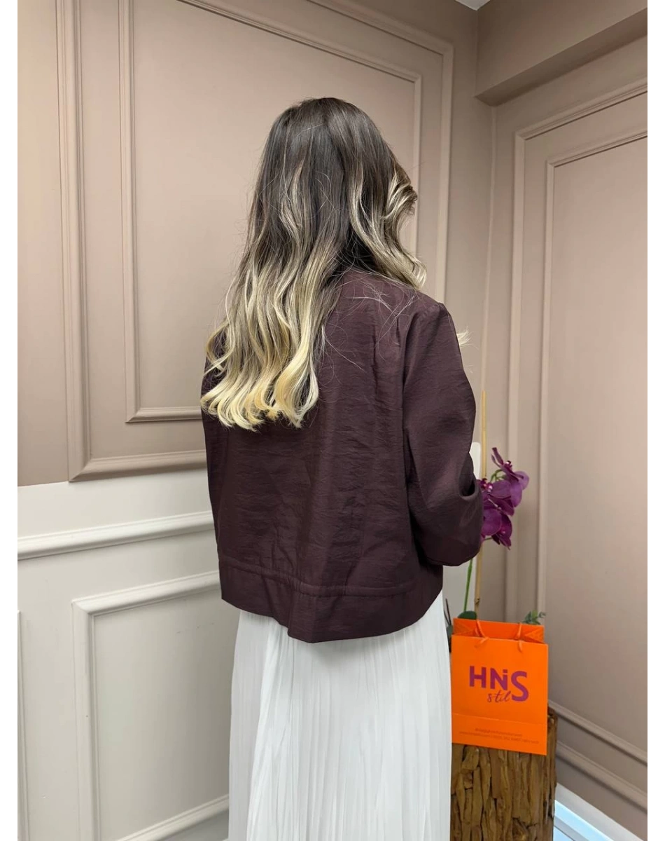 Ceremony 5899 Kızıl Kahve Etek Ucu Ve Kolları Büzgülü Önden Fermuarlı Ceket