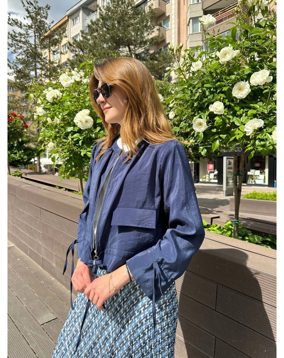 Ceremony 5899 Lacivert Etek Ucu Ve Kolları Büzgülü Önden Fermuarlı Ceket