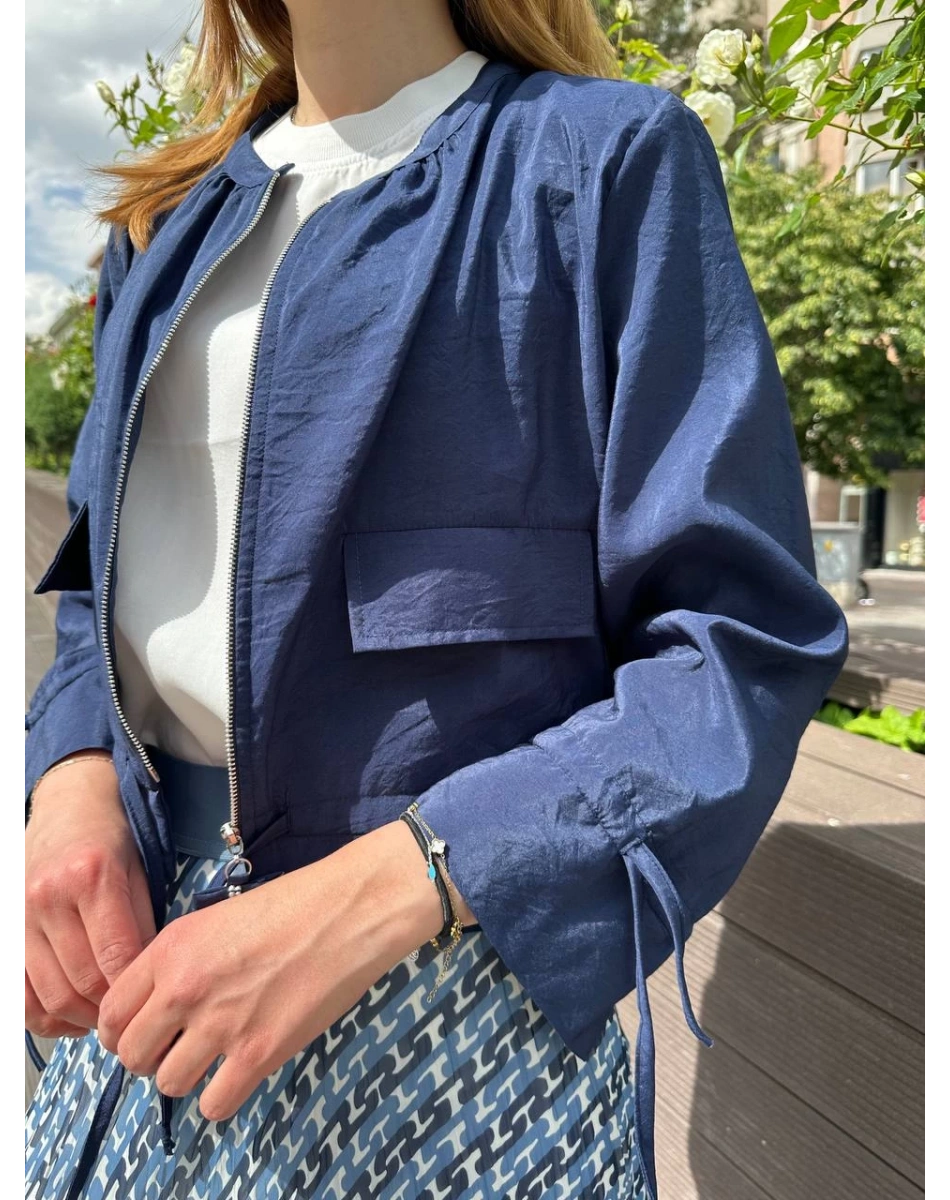 Ceremony 5899 Lacivert Etek Ucu Ve Kolları Büzgülü Önden Fermuarlı Ceket