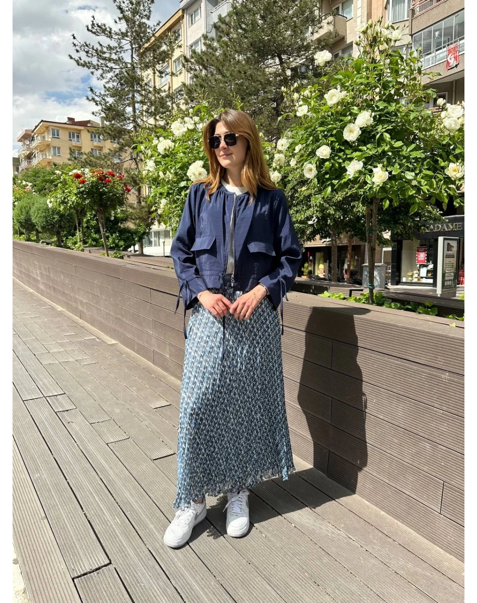 Ceremony 5899 Lacivert Etek Ucu Ve Kolları Büzgülü Önden Fermuarlı Ceket