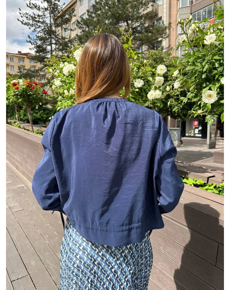 Ceremony 5899 Lacivert Etek Ucu Ve Kolları Büzgülü Önden Fermuarlı Ceket