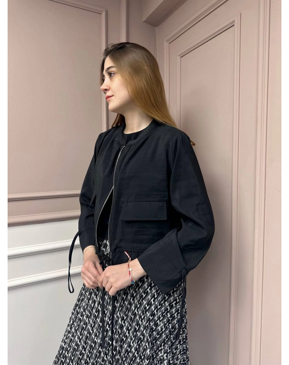 Ceremony 5899 Siyah Etek Ucu Ve Kolları Büzgülü Önden Fermuarlı Ceket