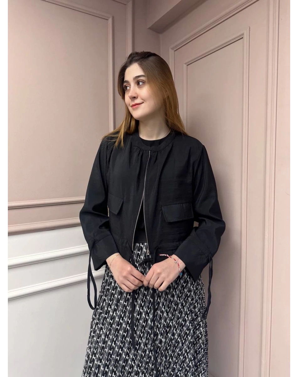 Ceremony 5899 Siyah Etek Ucu Ve Kolları Büzgülü Önden Fermuarlı Ceket