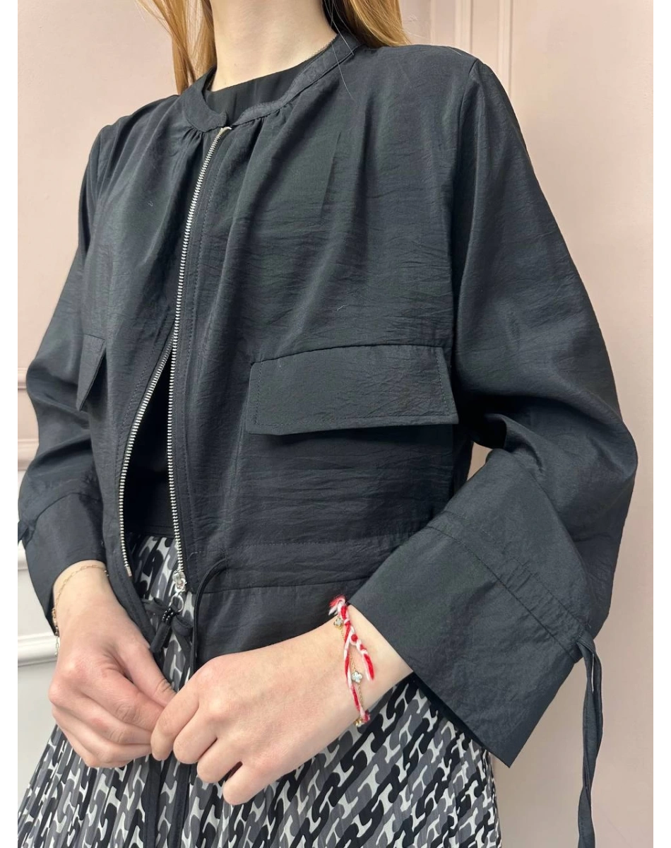 Ceremony 5899 Siyah Etek Ucu Ve Kolları Büzgülü Önden Fermuarlı Ceket