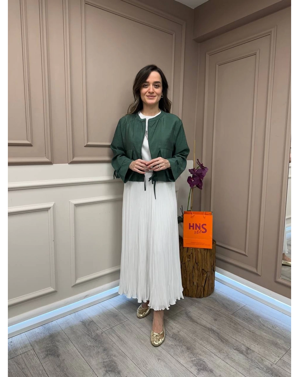 Ceremony 5899 Turmalin Yeşil Etek Ucu Ve Kolları Büzgülü Önden Fermuarlı Ceket