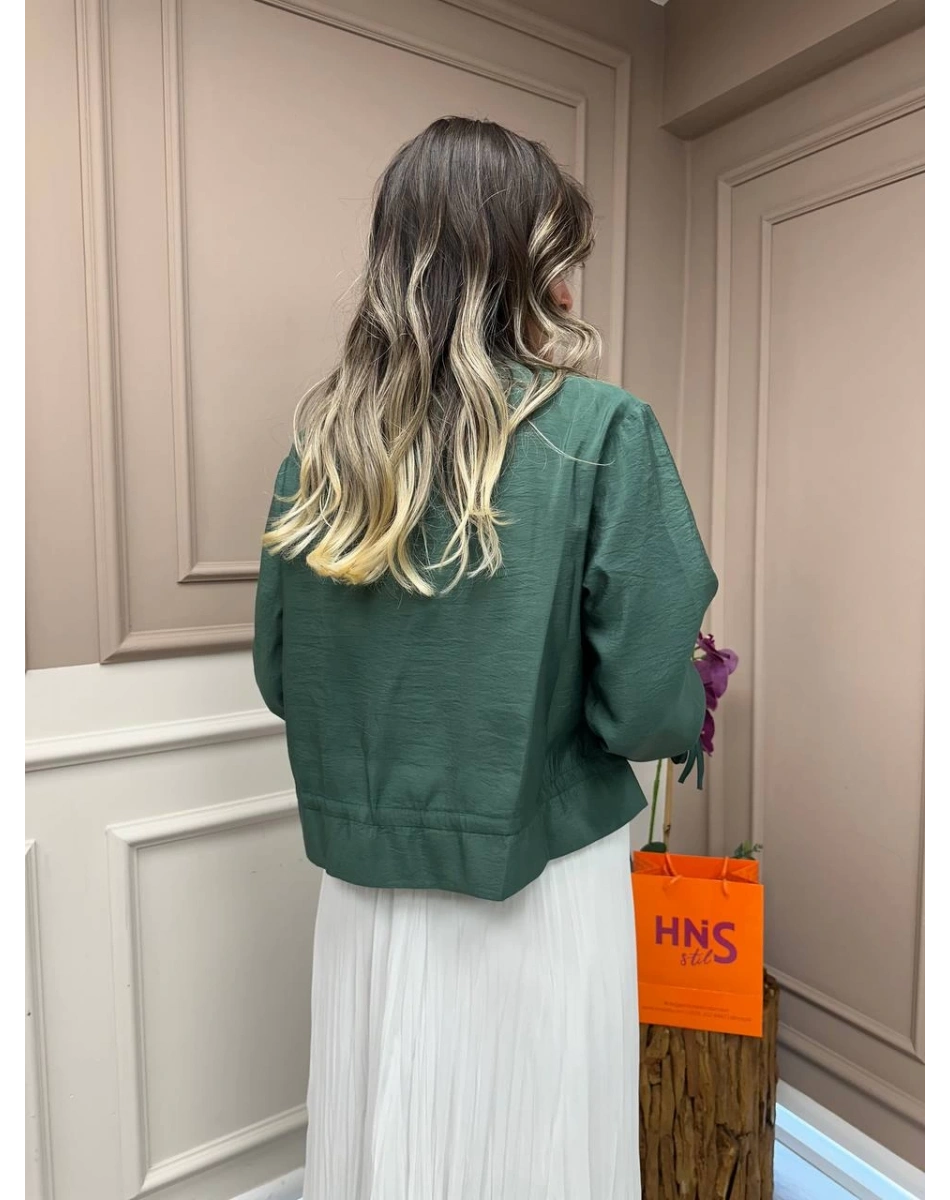 Ceremony 5899 Turmalin Yeşil Etek Ucu Ve Kolları Büzgülü Önden Fermuarlı Ceket