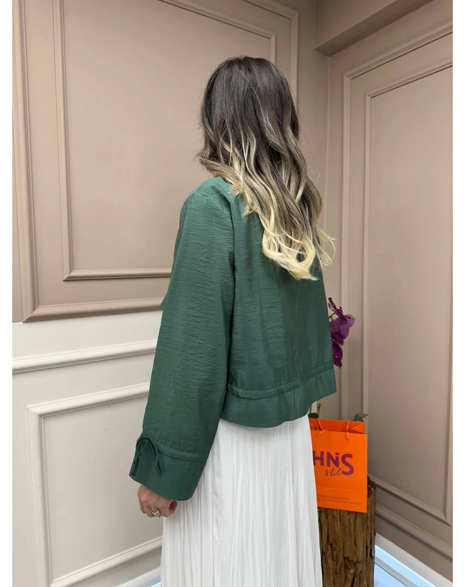 Ceremony 5899 Turmalin Yeşil Etek Ucu Ve Kolları Büzgülü Önden Fermuarlı Ceket