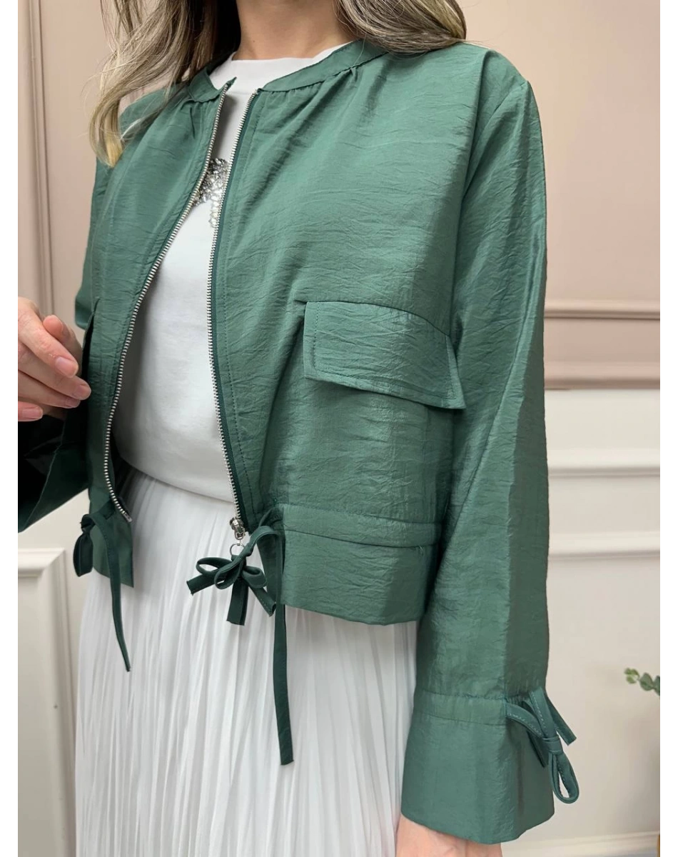 Ceremony 5899 Turmalin Yeşil Etek Ucu Ve Kolları Büzgülü Önden Fermuarlı Ceket