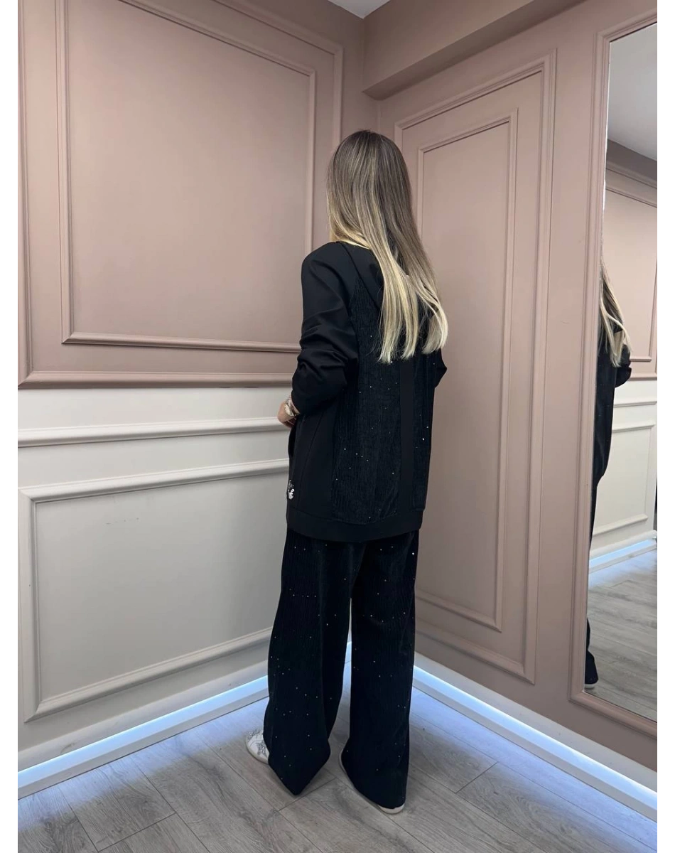 Ceremony 6132 Siyah Kadife Pul Detaylı İkili Takım