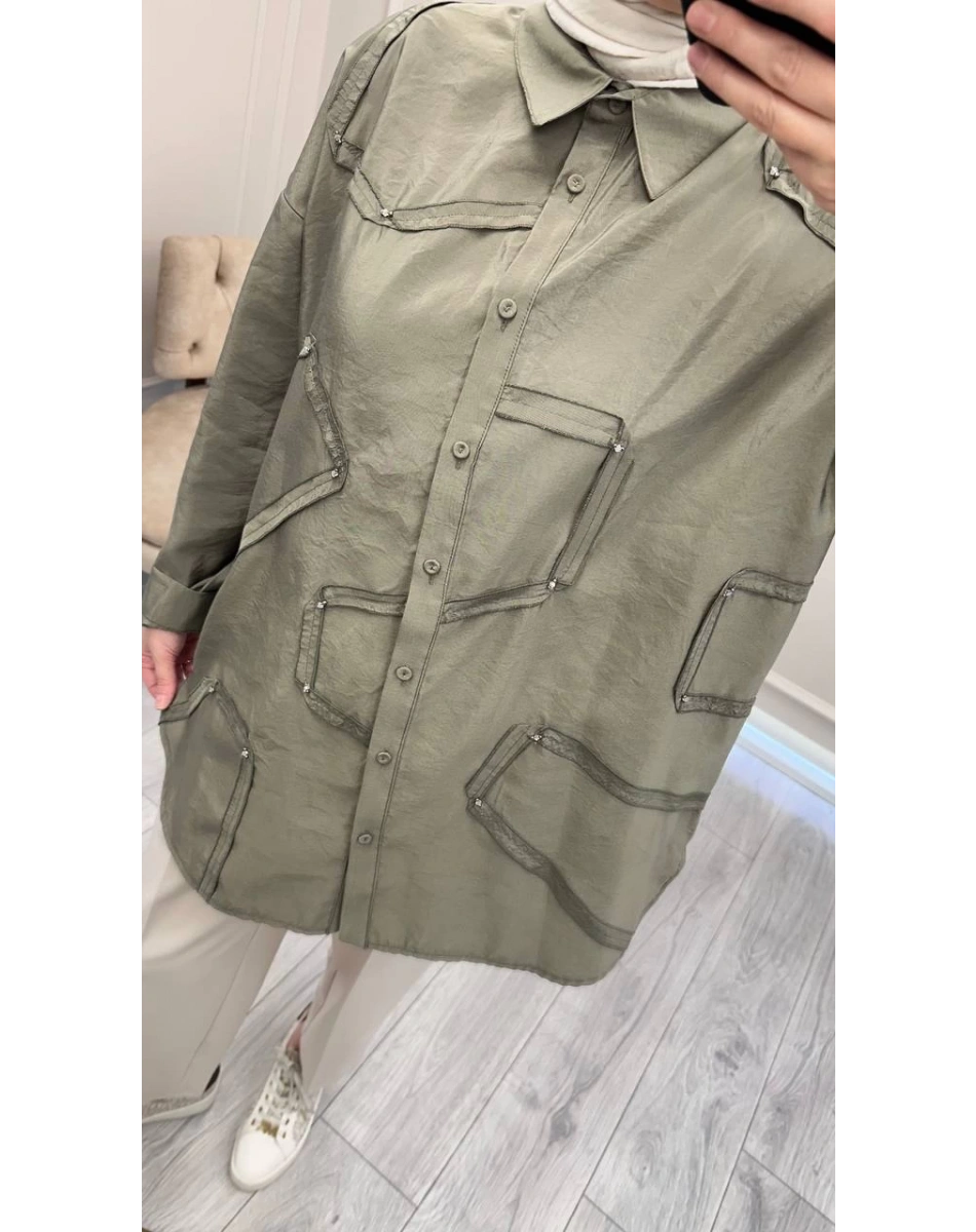 Ceremony 6146 Haki Düğmeli Dikiş Detaylı Gömlek