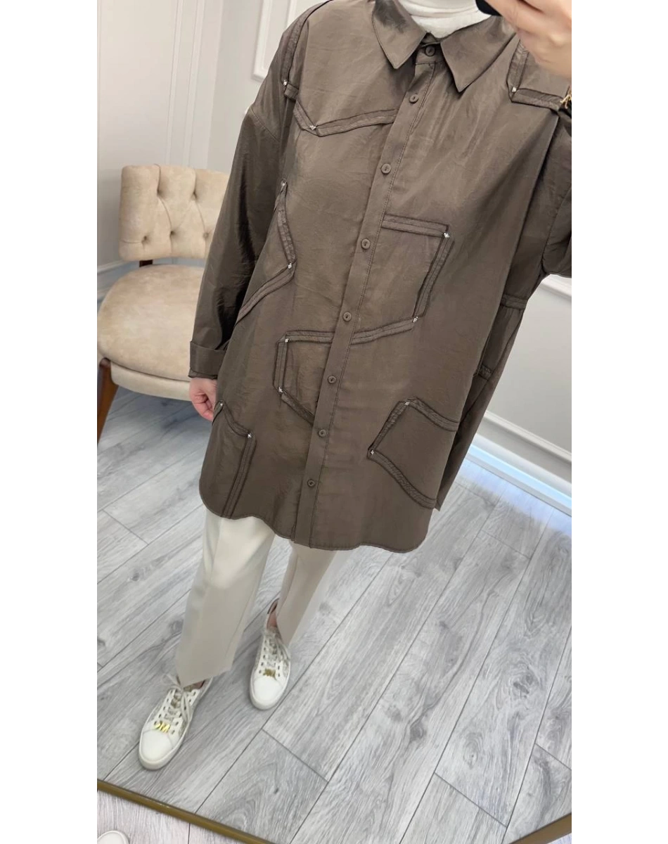 Ceremony 6146 Kahve Düğmeli Dikiş Detaylı Gömlek