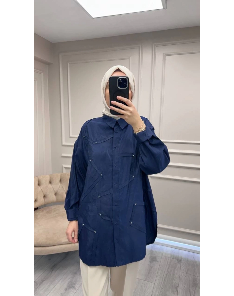 Ceremony 6146 Lacivert Düğmeli Dikiş Detaylı Gömlek