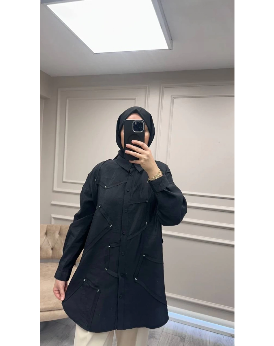 Ceremony 6146 Siyah Düğmeli Dikiş Detaylı Gömlek