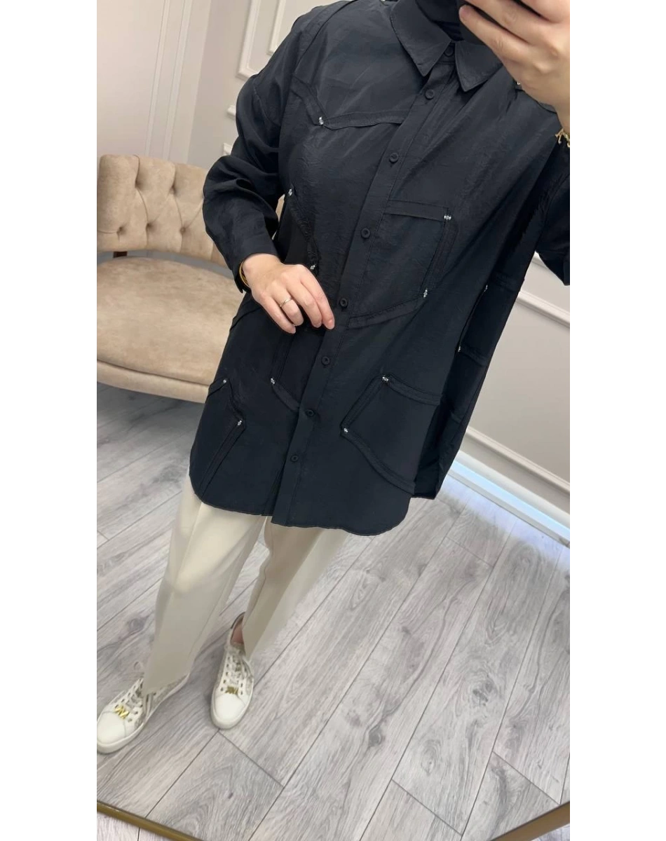 Ceremony 6146 Siyah Düğmeli Dikiş Detaylı Gömlek