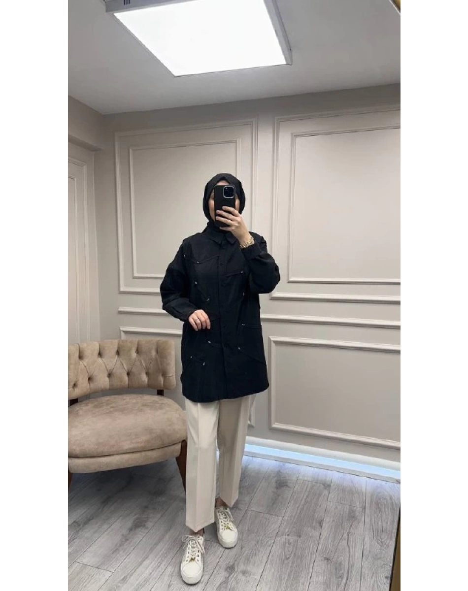 Ceremony 6146 Siyah Düğmeli Dikiş Detaylı Gömlek