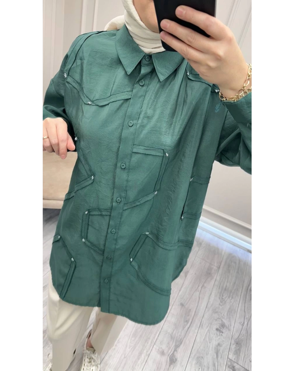 Ceremony 6146 Turmalin Düğmeli Dikiş Detaylı Gömlek