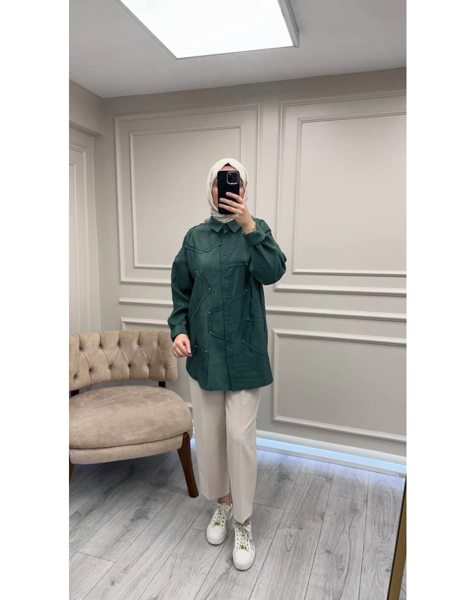 Ceremony 6146 Turmalin Düğmeli Dikiş Detaylı Gömlek