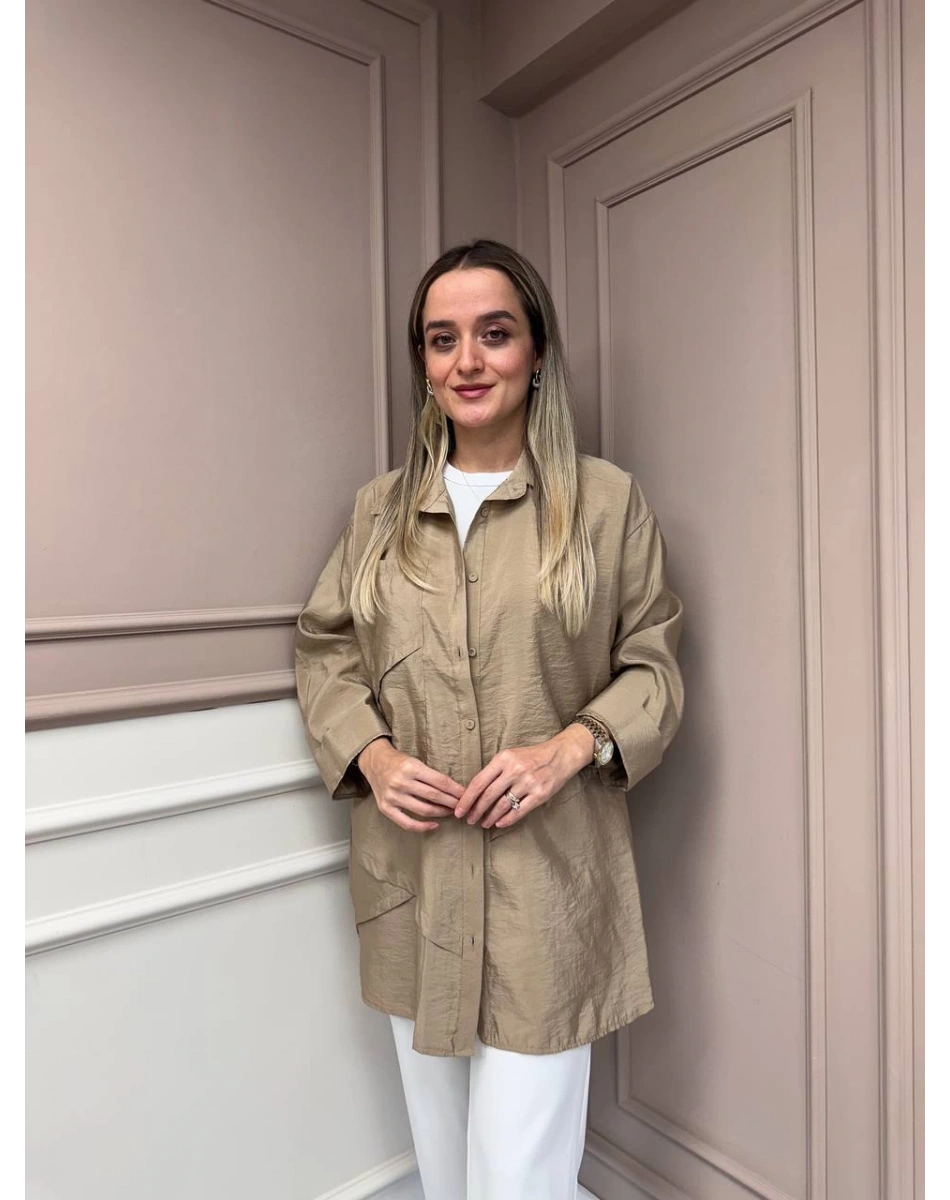 Ceremony 6148 Bej Cep Detaylı Gömlek