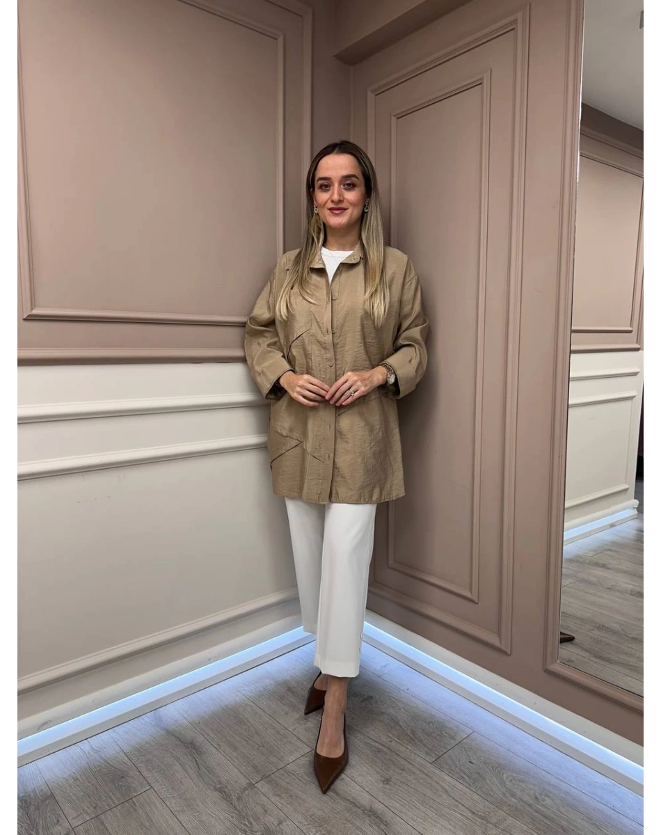 Ceremony 6148 Bej Cep Detaylı Gömlek