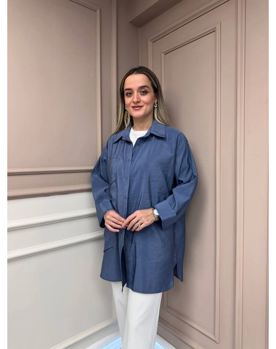 Ceremony 6148 İndigo Cep Detaylı Gömlek