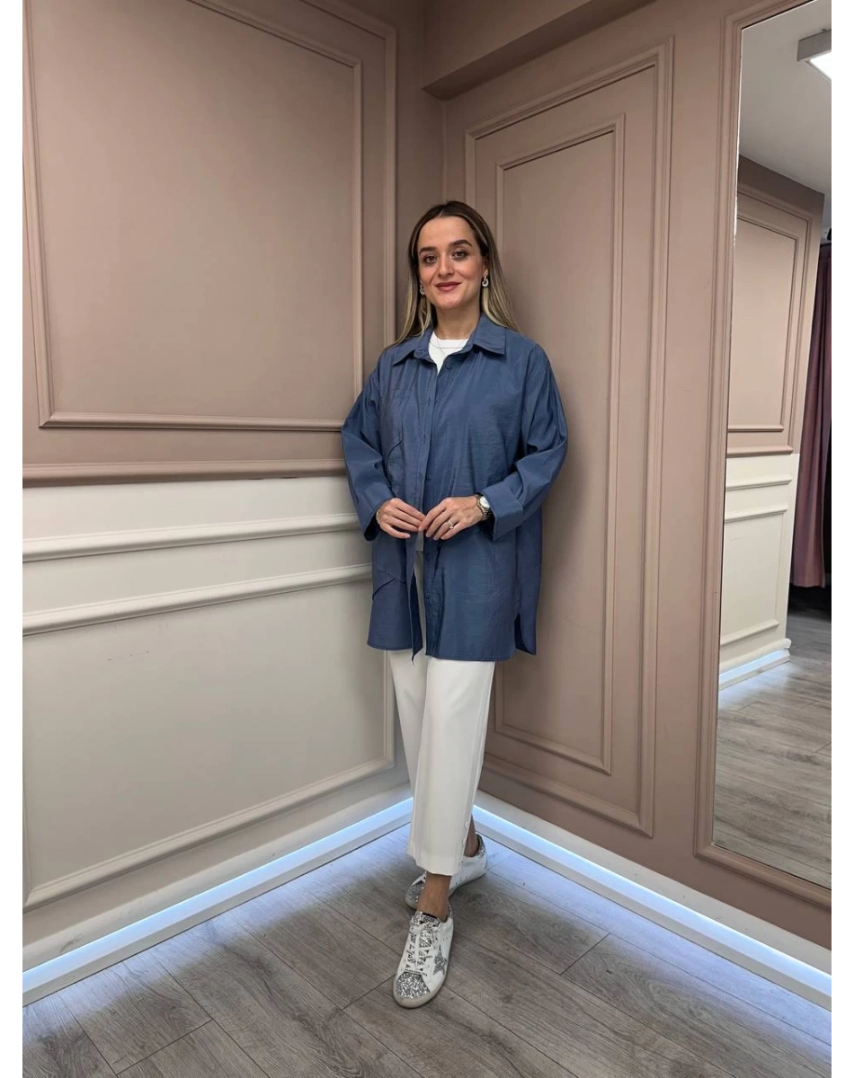 Ceremony 6148 İndigo Cep Detaylı Gömlek