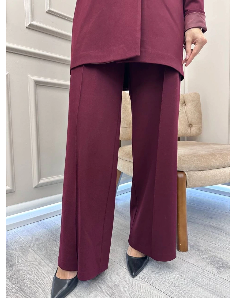 Ceremony 6318 Mürdüm Nervürlü Kemersiz Çelik Pantolon