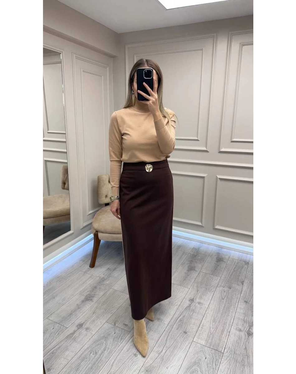 Ceremony 6617 Kahverengi Bel Detaylı Çelik Etek