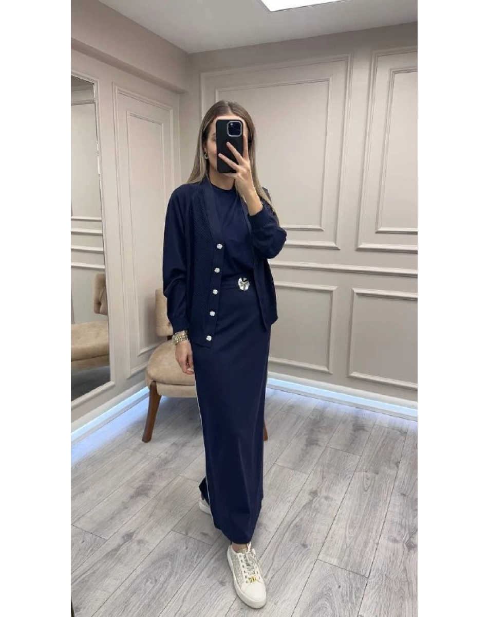 Ceremony 6617 Lacivert Bel Detaylı Çelik Etek