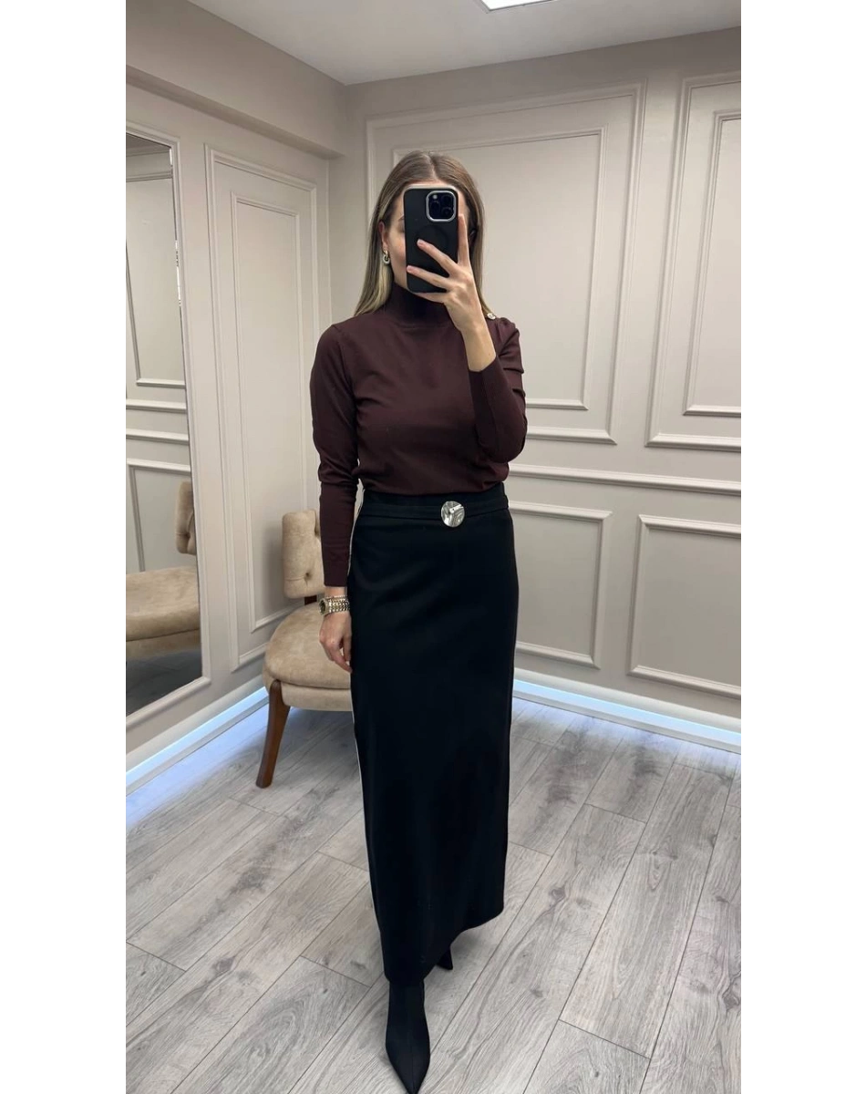 Ceremony 6617 Siyah Bel Detaylı Çelik Etek