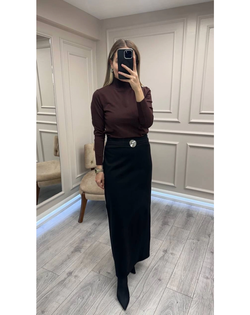 Ceremony 6617 Siyah Bel Detaylı Çelik Etek