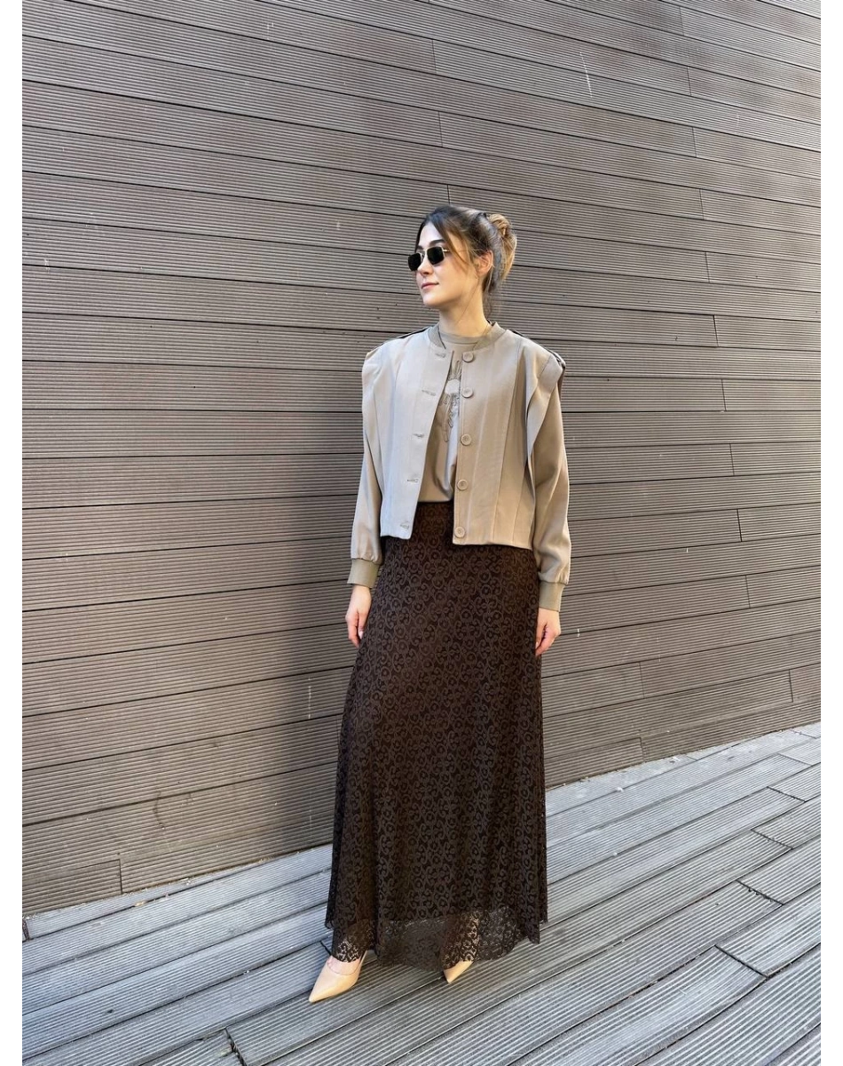 Ceremony 6618 Kahverengi Volanlı Dantel Etek