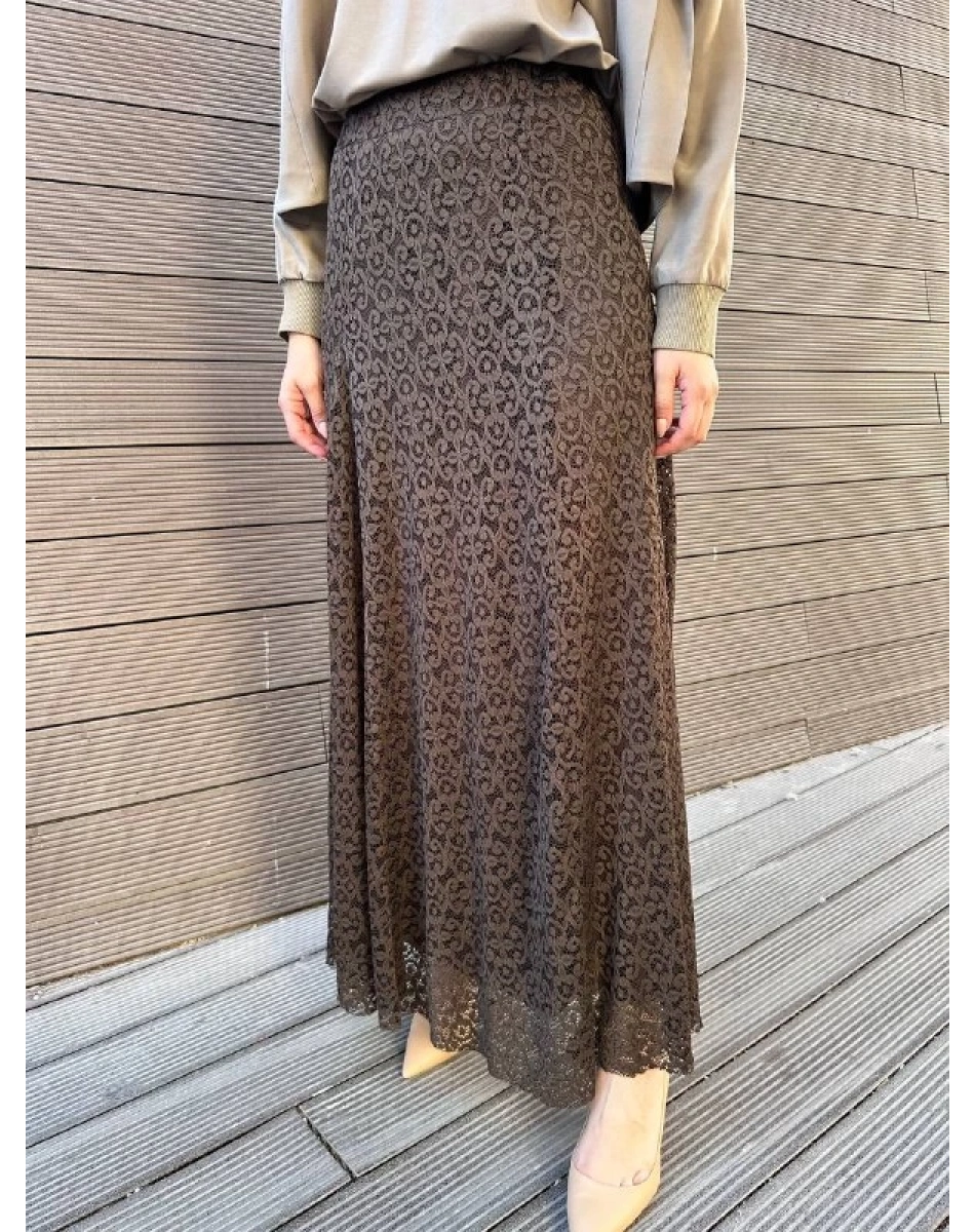 Ceremony 6618 Kahverengi Volanlı Dantel Etek