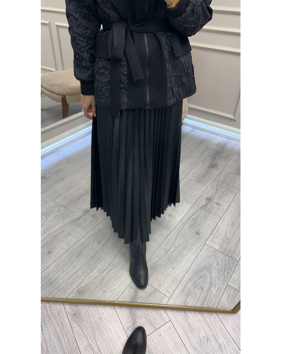 Ceremony 6620 Siyah Deri Pliseli Etek