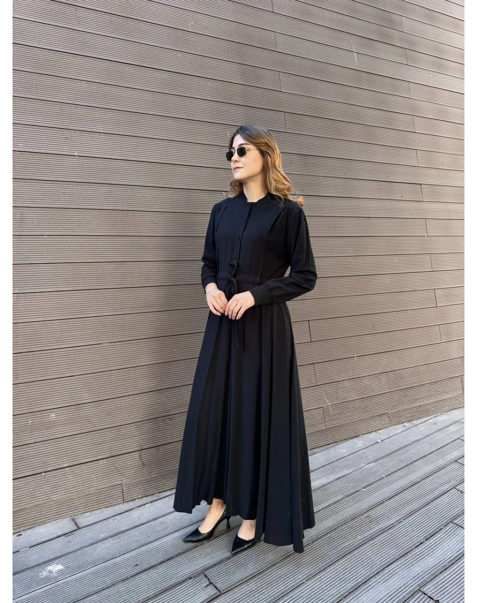 Ceremony 6702 Siyah Önden Yarım Düğmeli Elbise