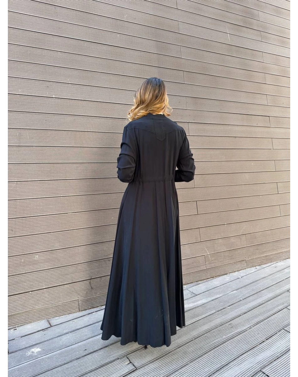 Ceremony 6702 Siyah Önden Yarım Düğmeli Elbise