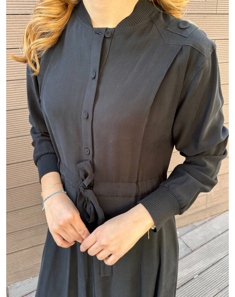 Ceremony 6702 Siyah Önden Yarım Düğmeli Elbise