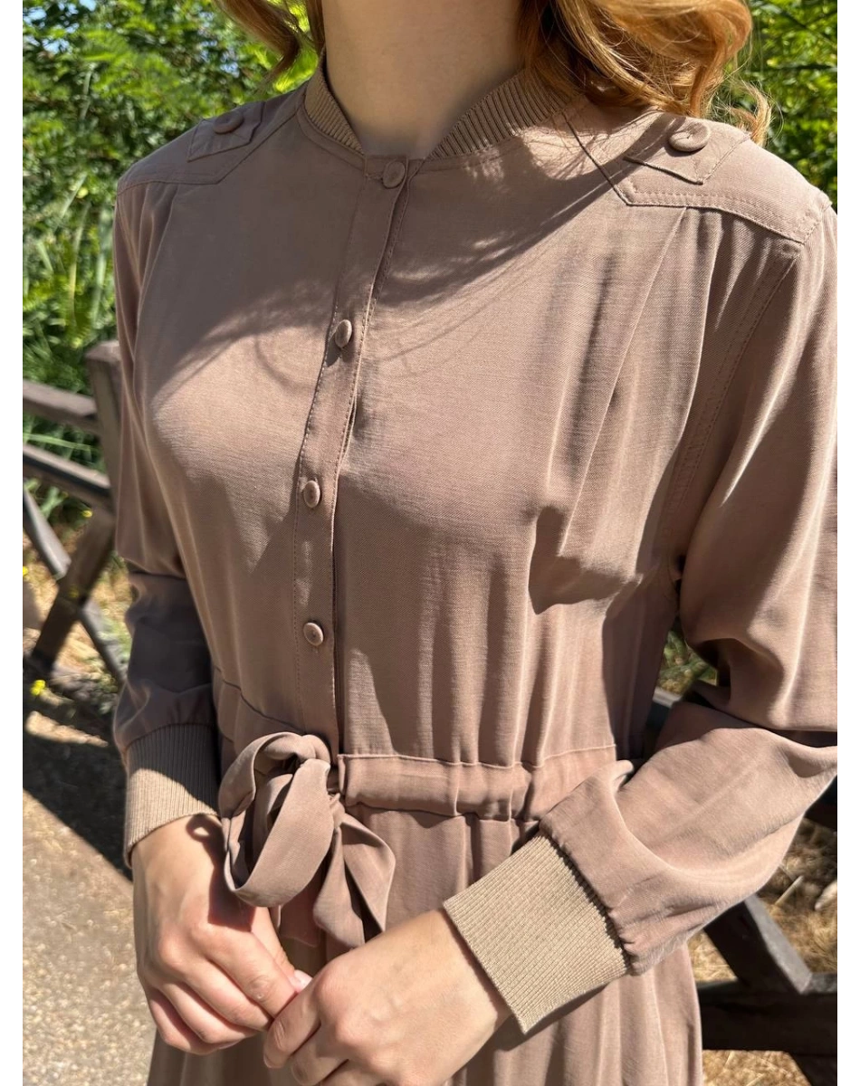 Ceremony 6702 Sütlü Kahve Önden Yarım Düğmeli Elbise