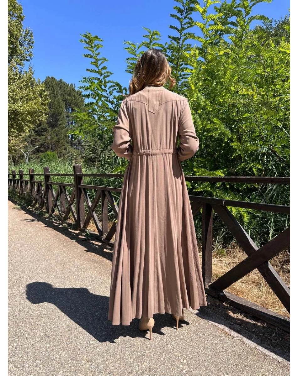 Ceremony 6702 Sütlü Kahve Önden Yarım Düğmeli Elbise