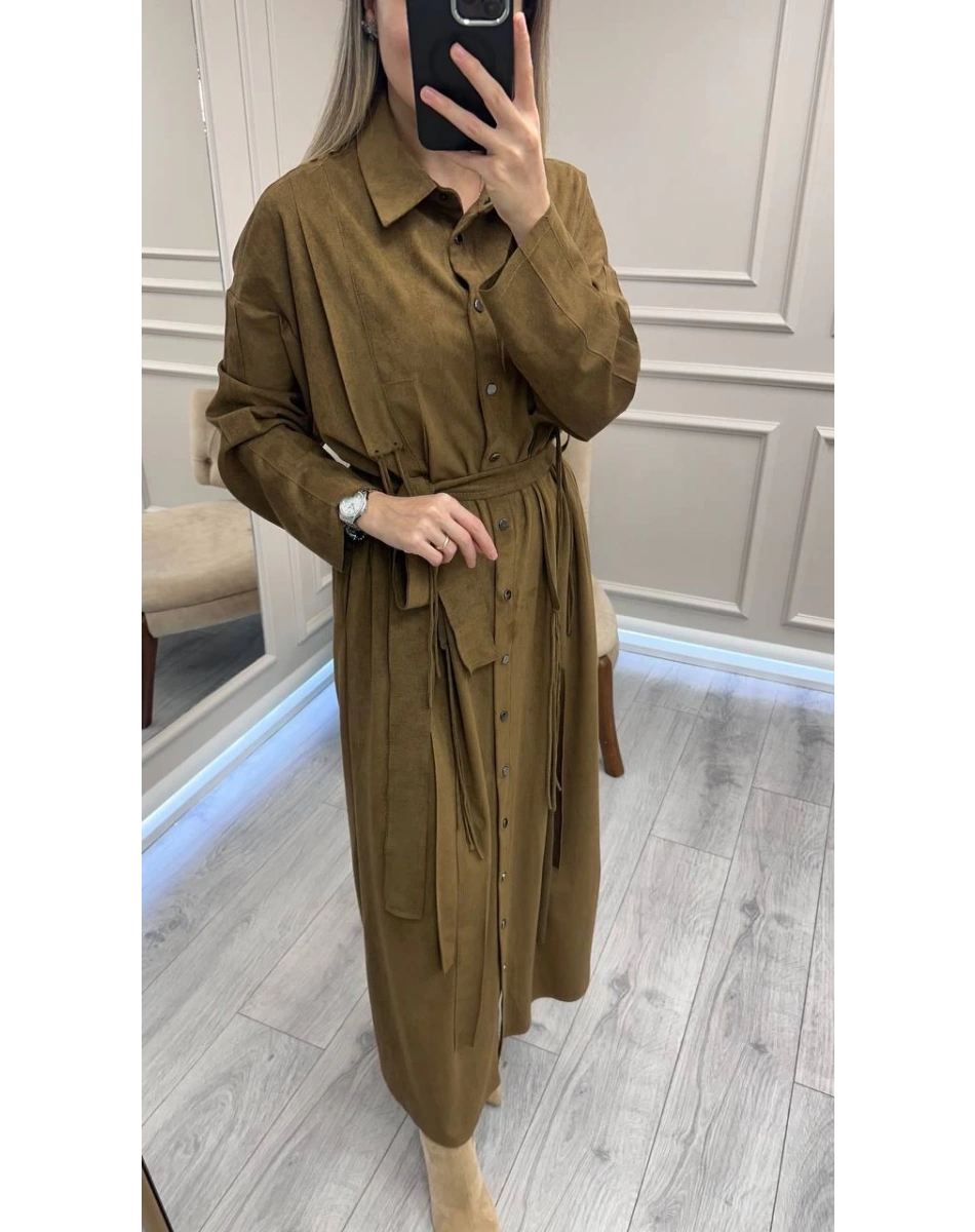 Ceremony 6721 Haki Süet Gömlek Elbise