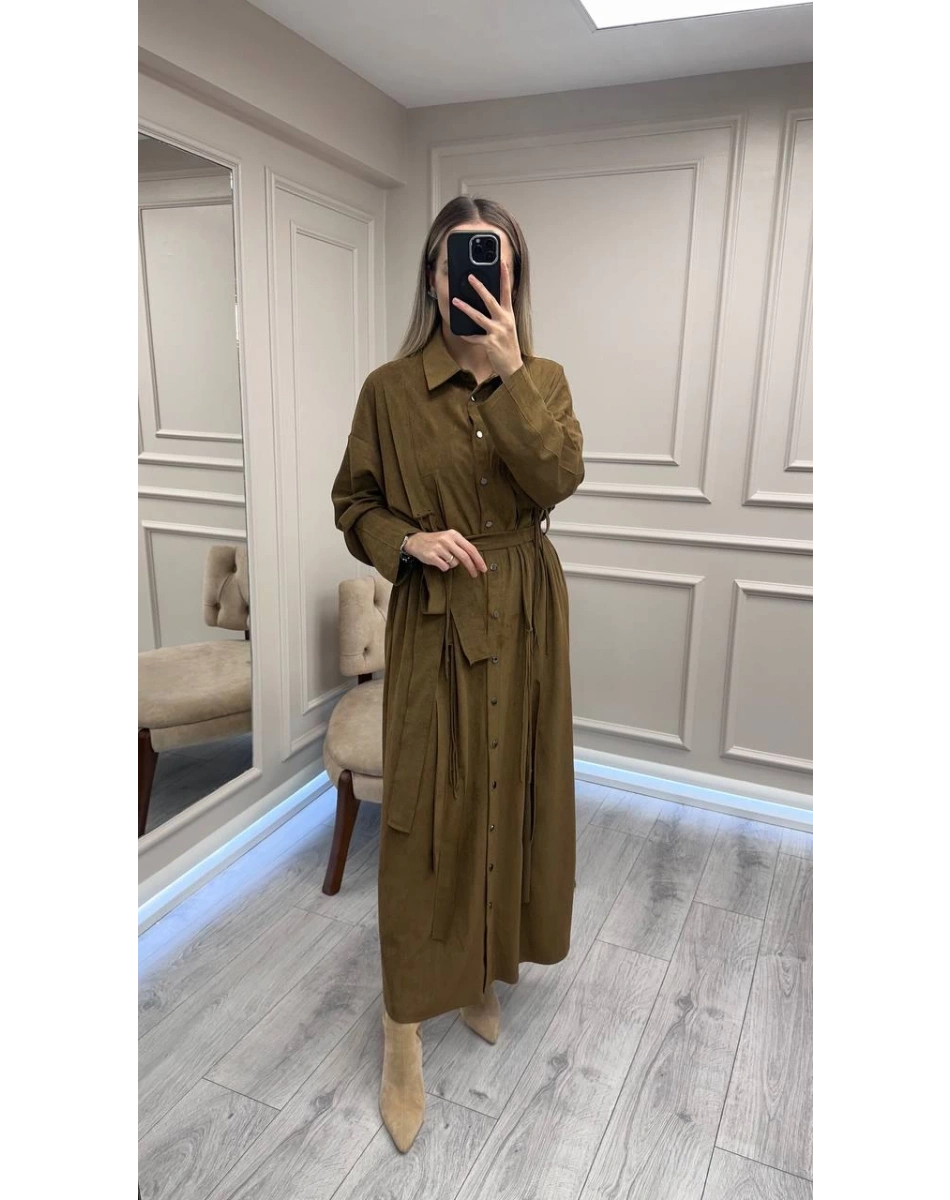 Ceremony 6721 Haki Süet Gömlek Elbise