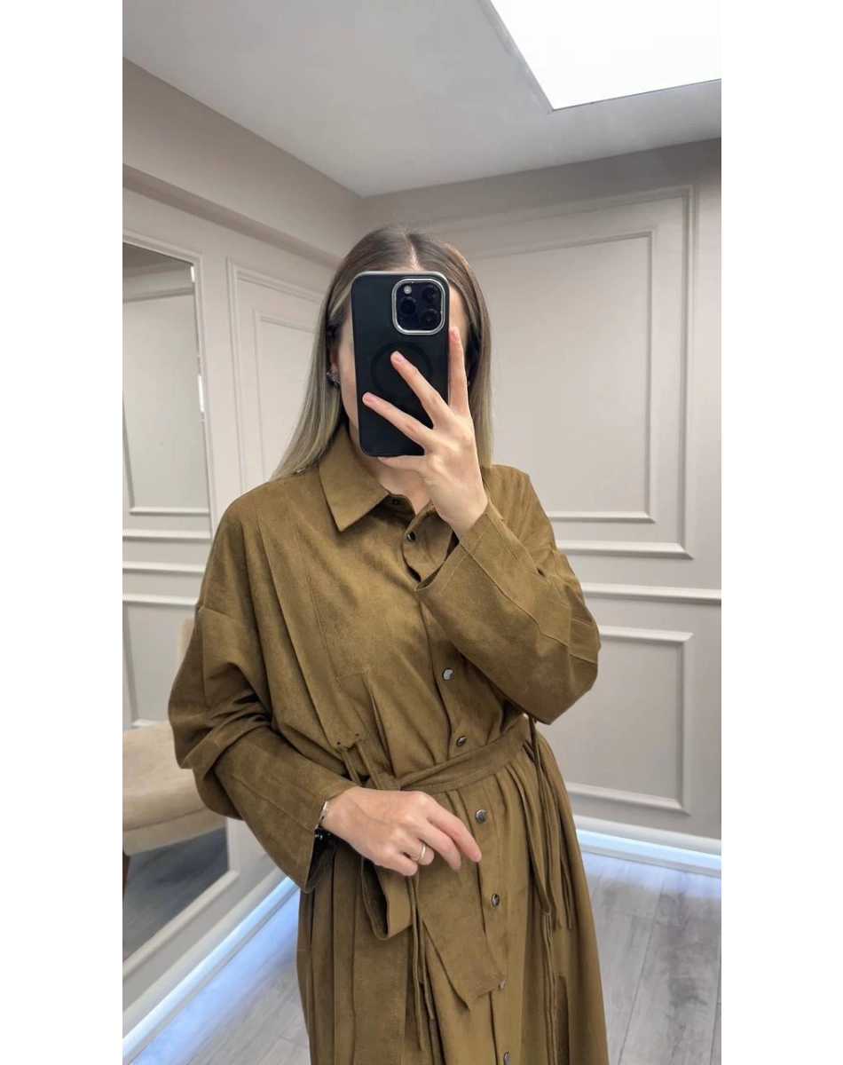 Ceremony 6721 Haki Süet Gömlek Elbise