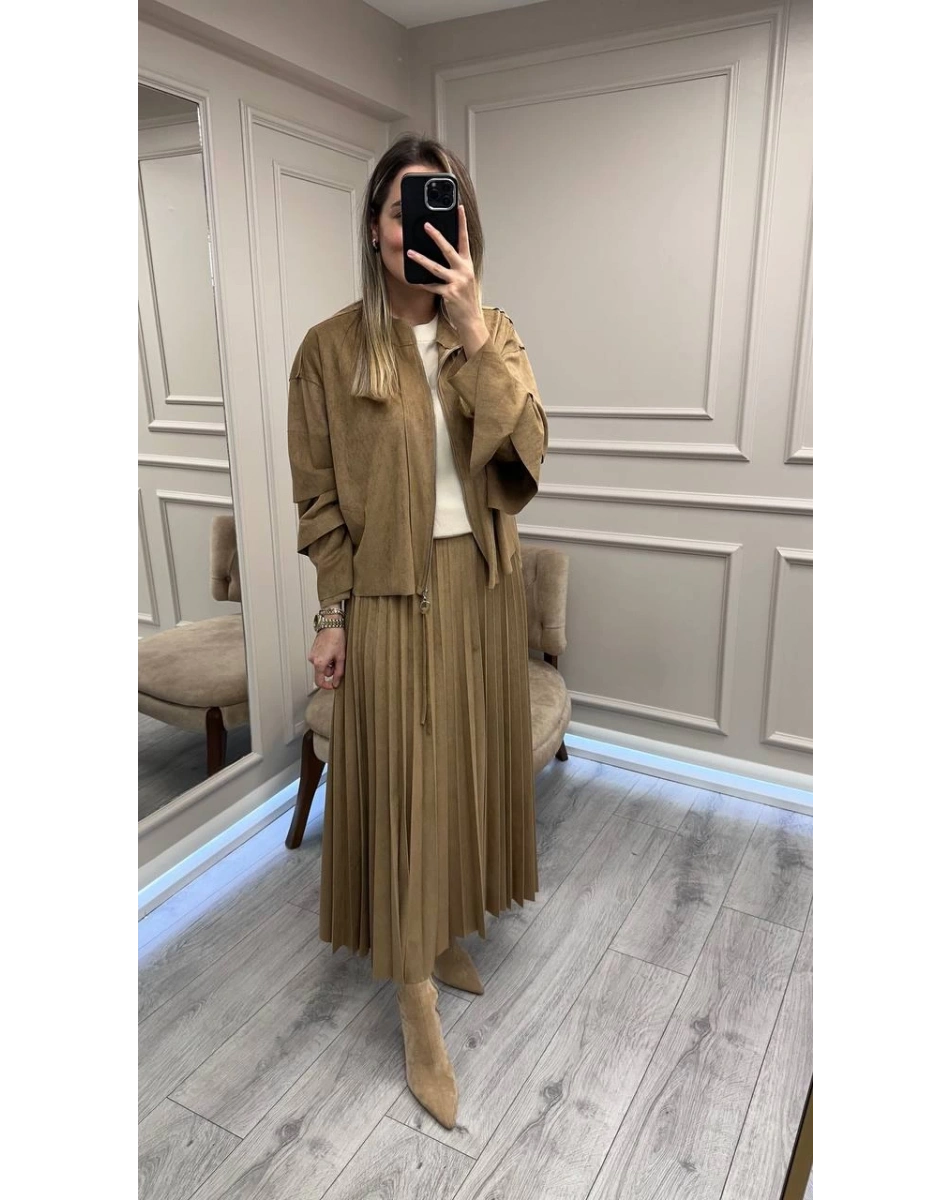 Ceremony 68101 Camel Süet Ceket Etek Takım