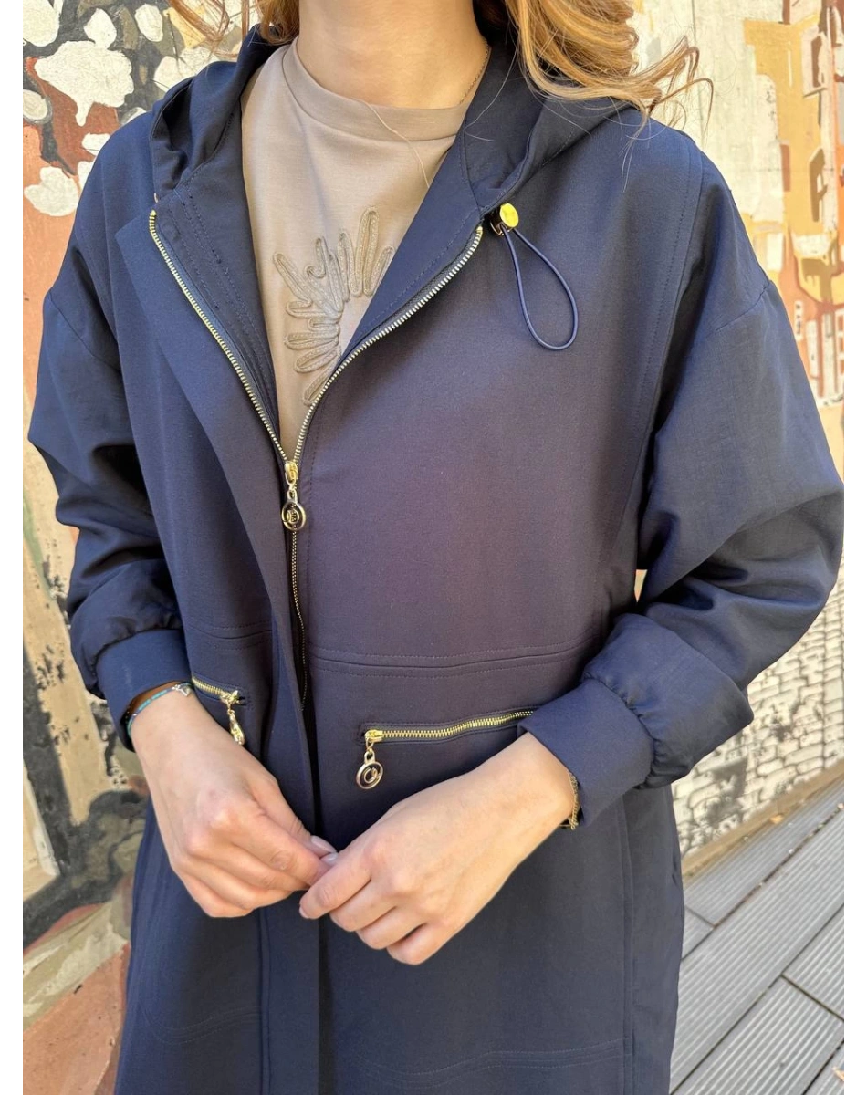 Ceremony 6811 Lacivert Fermuar Cep Detaylı Kap 