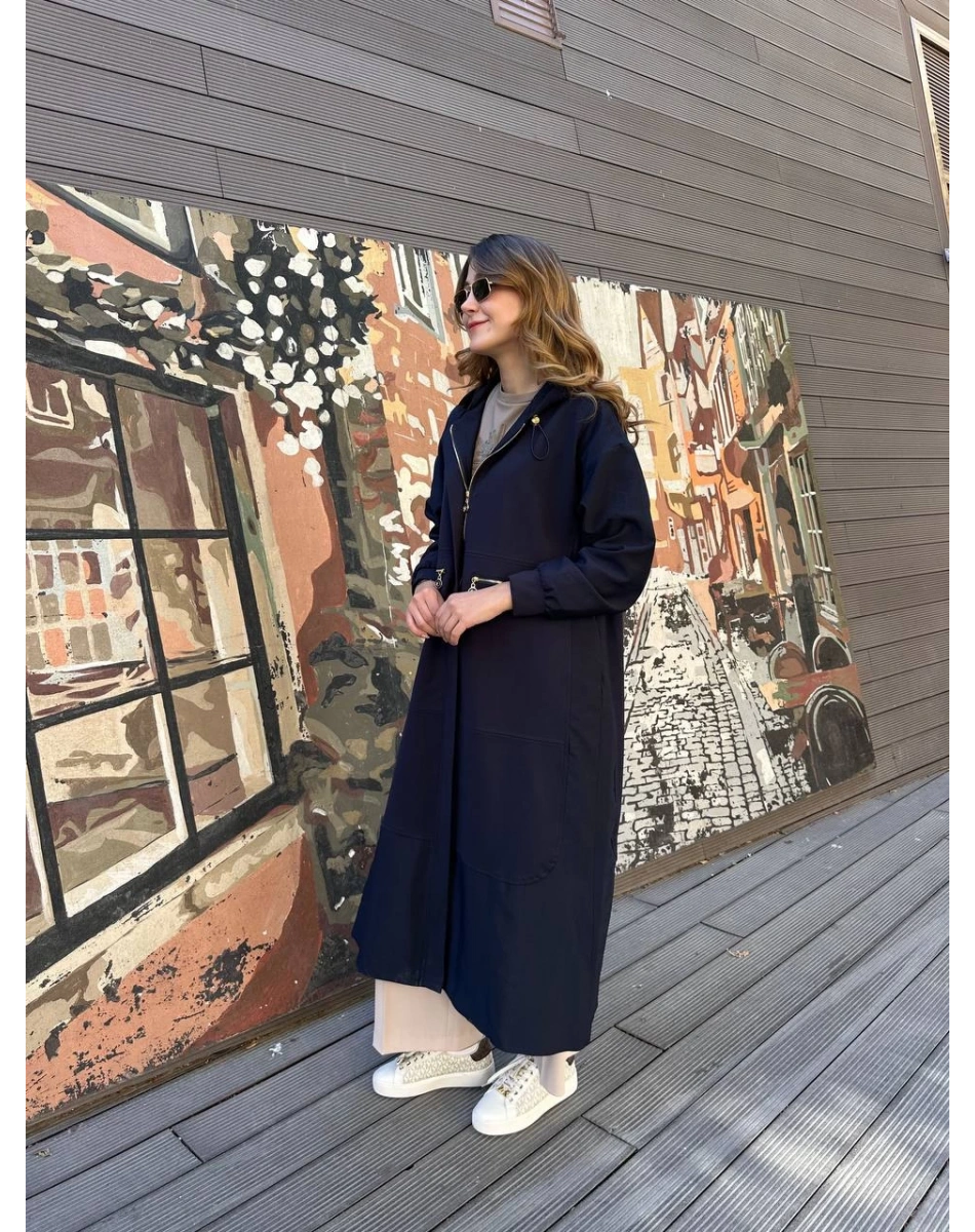 Ceremony 6811 Lacivert Fermuar Cep Detaylı Kap 